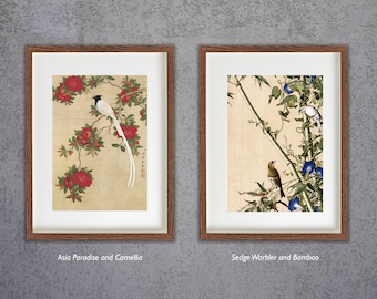 Arte chino, arte chinoiserie, pintura china, pintura china con bambú, chino, arte enmarcado, pintura japonesa, arte de aves