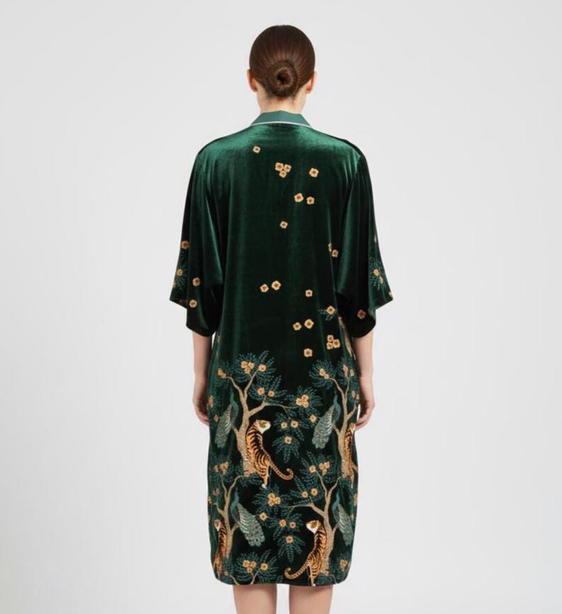 zara green velvet embroidered dress ZARA JAHAN 974 GREEN-3piece Embroidered Velvet Dress main image 0