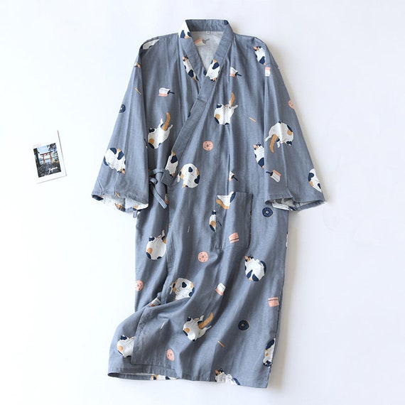 Men Japanese Kimono Yukata Bathrobe Pajamas Cotton Robe Clothing Long  Summer New | eBay
