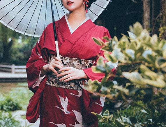 Kimono, Yukata, Japanese Kimono Robe, Festival Kimono Women, Traditional Kimono, Red Gown