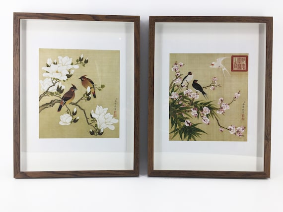 中国美術プリント、シノワズリー壁掛けアート、鳥と花の絵画