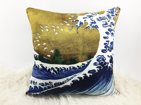 Hokusai Cushion Cover Great Wave off Kanazawa Silk Cushion