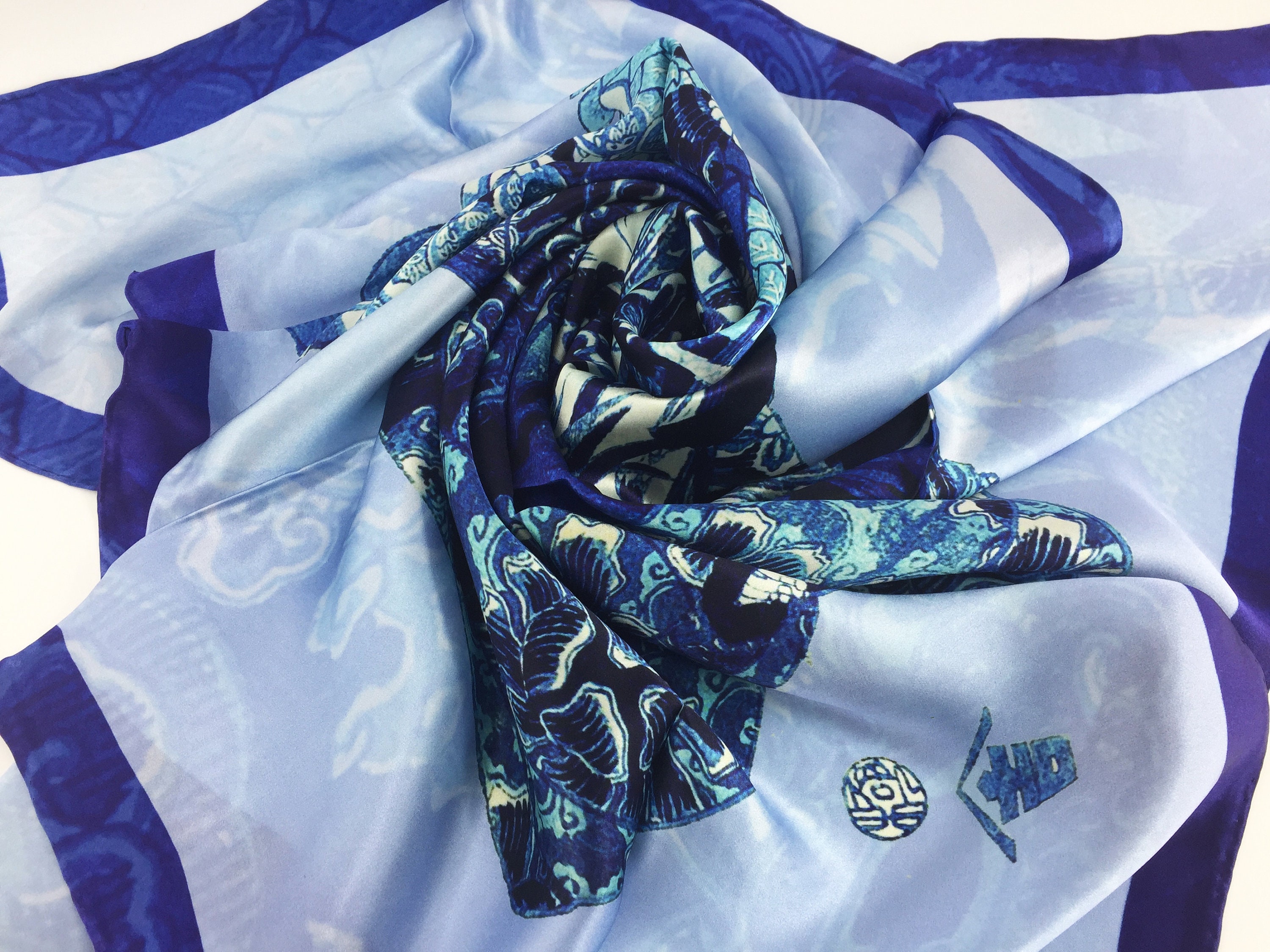 Silk Scarf, Silk Scarf Square, Japanese Silk Scarf, Chinoiserie