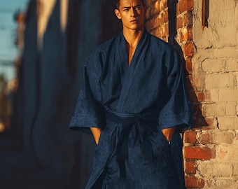 Kimono oversized em jeans, jaqueta kimono em mistura de algodão, yukata kimono japonês, casaco kimono unissex, roupão estilo samurai, vestuário japonês