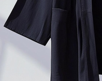 Cotton Black Kimono, Haori, Japanese Clothing, Kimono Jacket