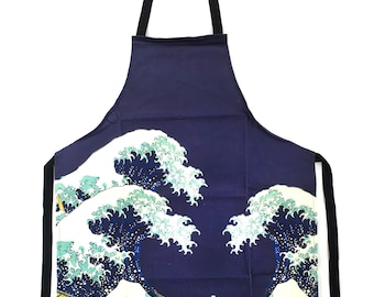 Grembiule giapponese con tasche, La grande onda di Kanagawa, grembiule da uomo, grembiule di Natale, regali stravaganti, regali giapponesi