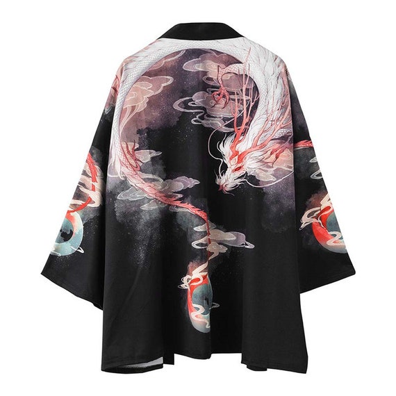 Oriental Dragon Design Imported Thai Kimono White Color Oriental Dragon Design Imported Thai Kimono White Color