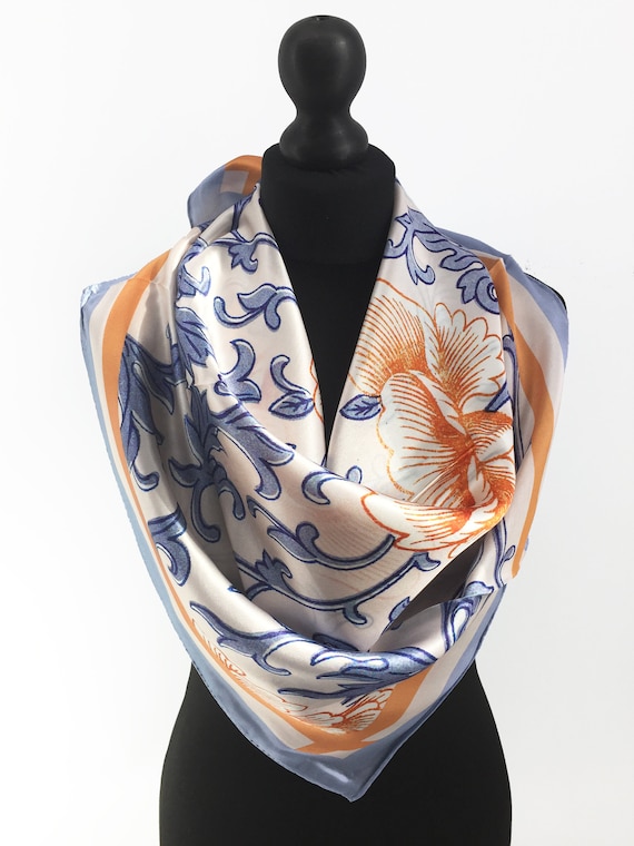 Silk Scarf, Square Silk Scarf, Head Scarf Women, Chinoiserie