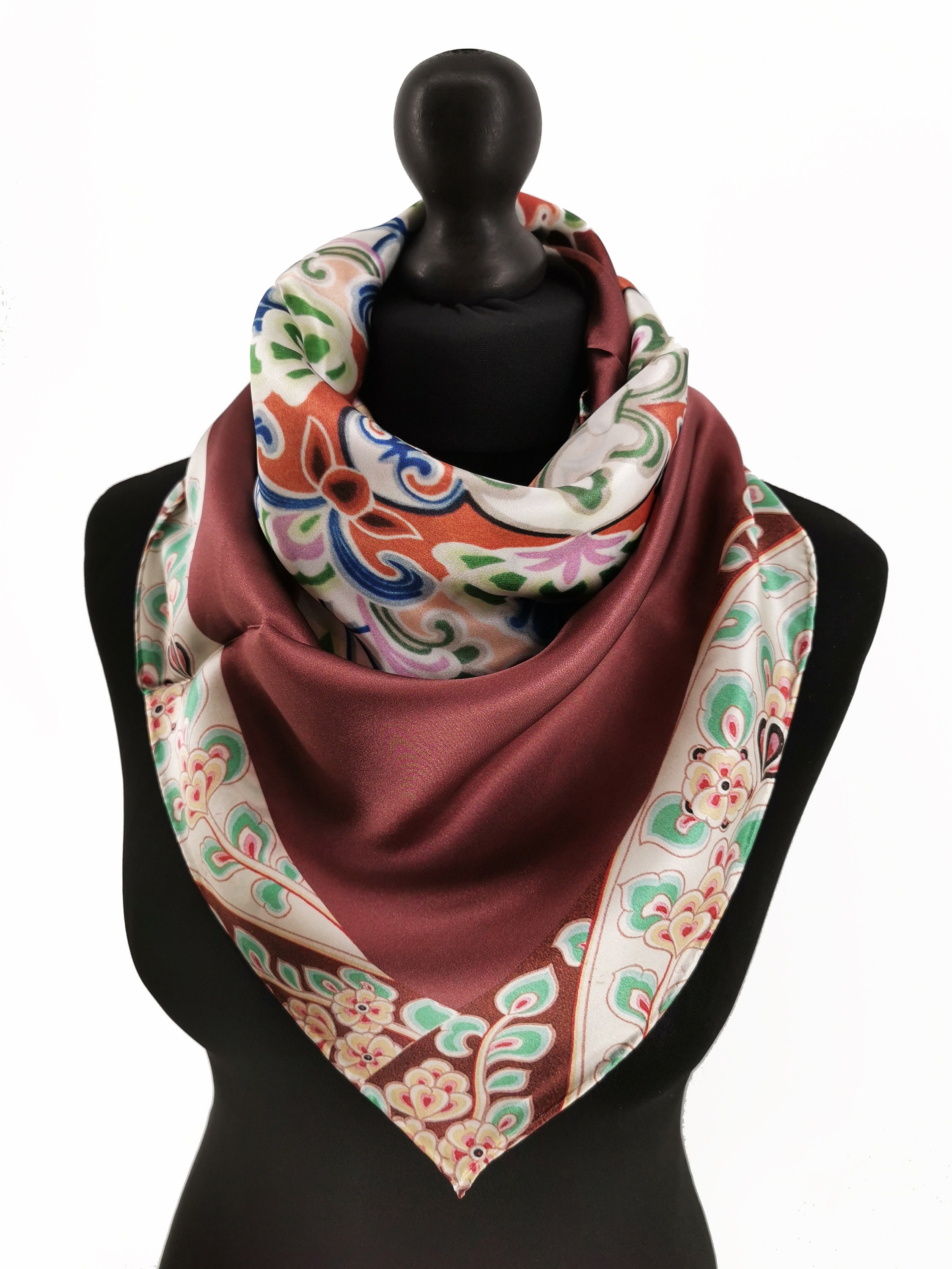 Foulard En Satin 90x90 Cm - Soie Élégante Pour Femme - Cadeau Chic - Multi-Usages