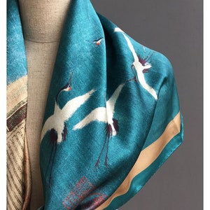 Silk Scarf Head Scarf 100% Silk Scarf With Auspicious Cranes - Etsy UK