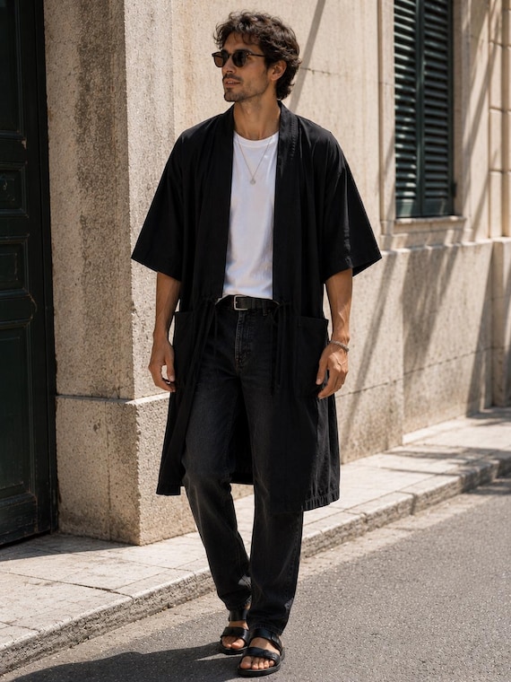 Buy Kimono, Cotton Robe Dressing Gown, Hanfu, Black Kimono Robe, Haori, Noragi Online in India