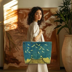 Tote Bag, Tote Bag with Pockets, Tote Bag with Zipper, Shoulder Bag, Shopping Bag, Large Tote, Chinese Art