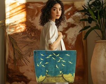Tote Bag, Tote Bag with Pockets, Tote Bag with Zipper, Shoulder Bag, Shopping Bag, Large Tote, Chinese Art