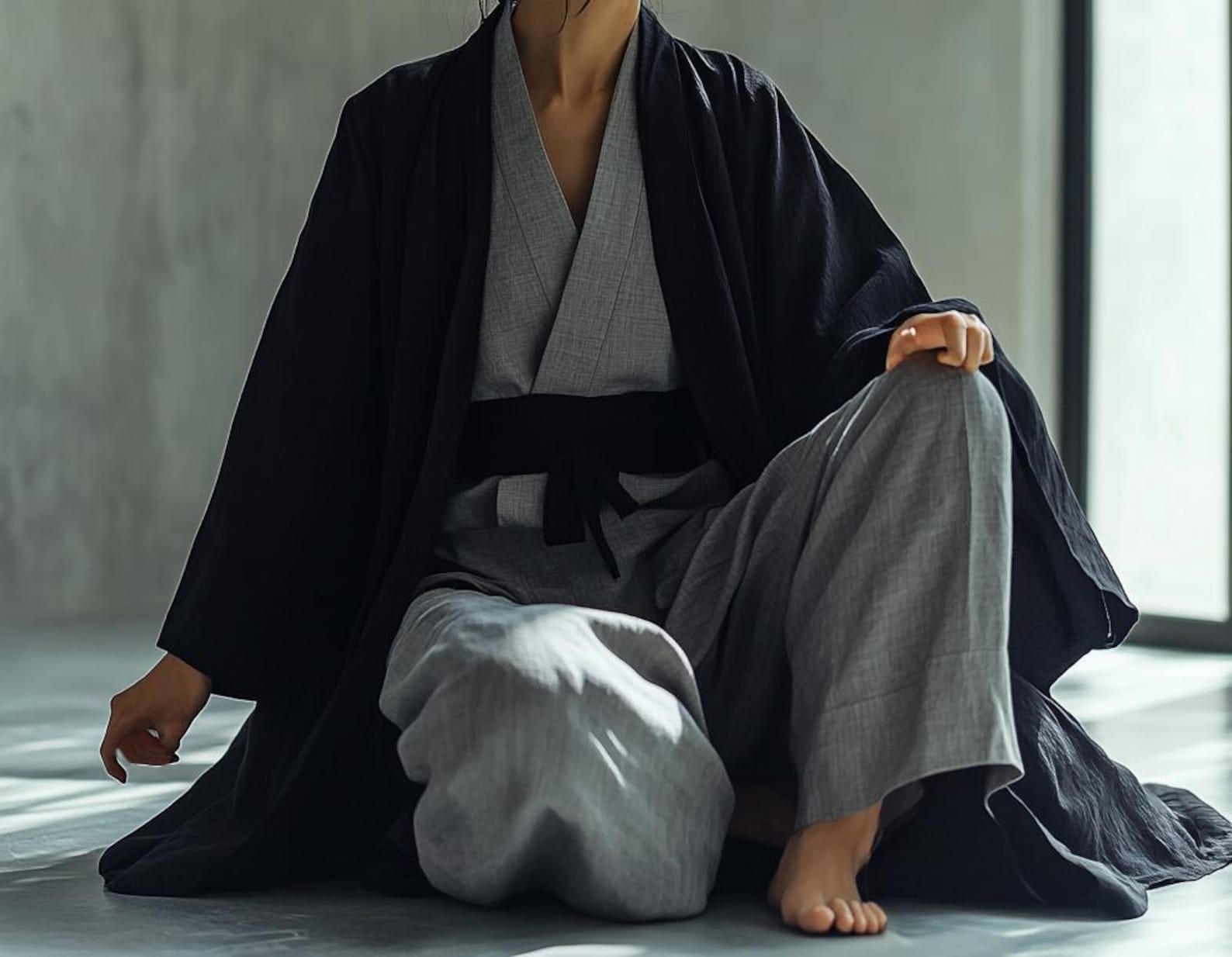Light Robe Japanese Minimalist Black Cotton Kimono Robe | Unisex Japanese Yukata Style ...