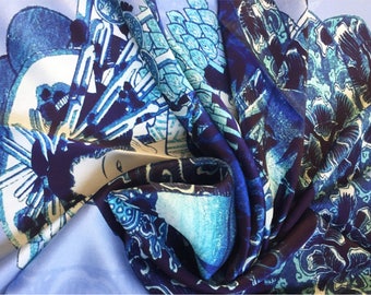 Silk scarf, Silk Scarf Square, Japanese silk scarf, Chinoiserie, Japanese gifts, Gift for Her, Japanese art, luxury silk scarves