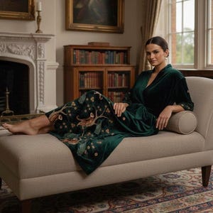 Tiger & Peacock Velvet Kimono – Luxury Loungewear Robe, Elegant Velvet Dressing Gown image 2