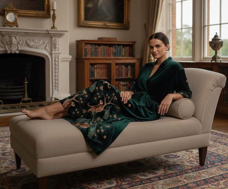 Tiger & Peacock Velvet Kimono – Luxury Loungewear Robe, Elegant Velvet Dressing Gown image 2