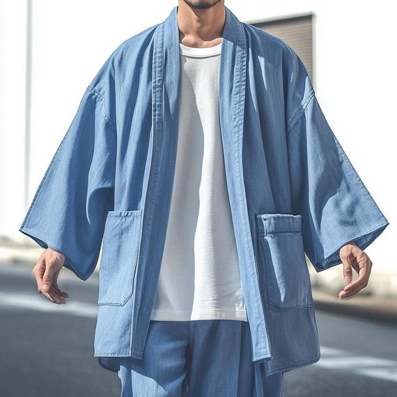 Kimono, Denim Jacket, Japanese Clothing, Japanese Streetwear, Mens