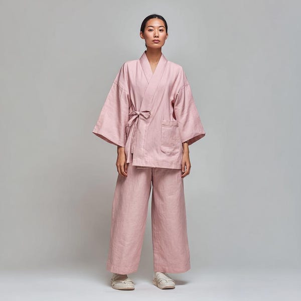 Japanskt Jinbei-set | Unisex bomullsmyckeshorts och kimonotopp | Traditionella sommarrumskläder | Avslappnad Yukata-pyjamas
