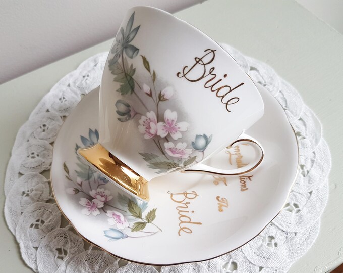 Bride Teacup & Saucer, Gladstone China England 196164, congratulations to the Bride, Hard to