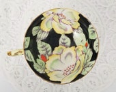 Orphan Teacup, Double Warrant Paragon Teacup ONLY, No Saucer, Black Yellow, Hand-Painted Yellow Poppies, British Tea, England, Replacement