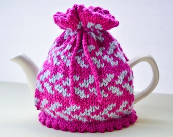 Knitting Pattern, Boysenberry Fair Isle Teapot Cosy, 2 Cup Traditional Teapot, Knitted Cozy, Fair Isle Knitting, Home Decor,Table Decoration