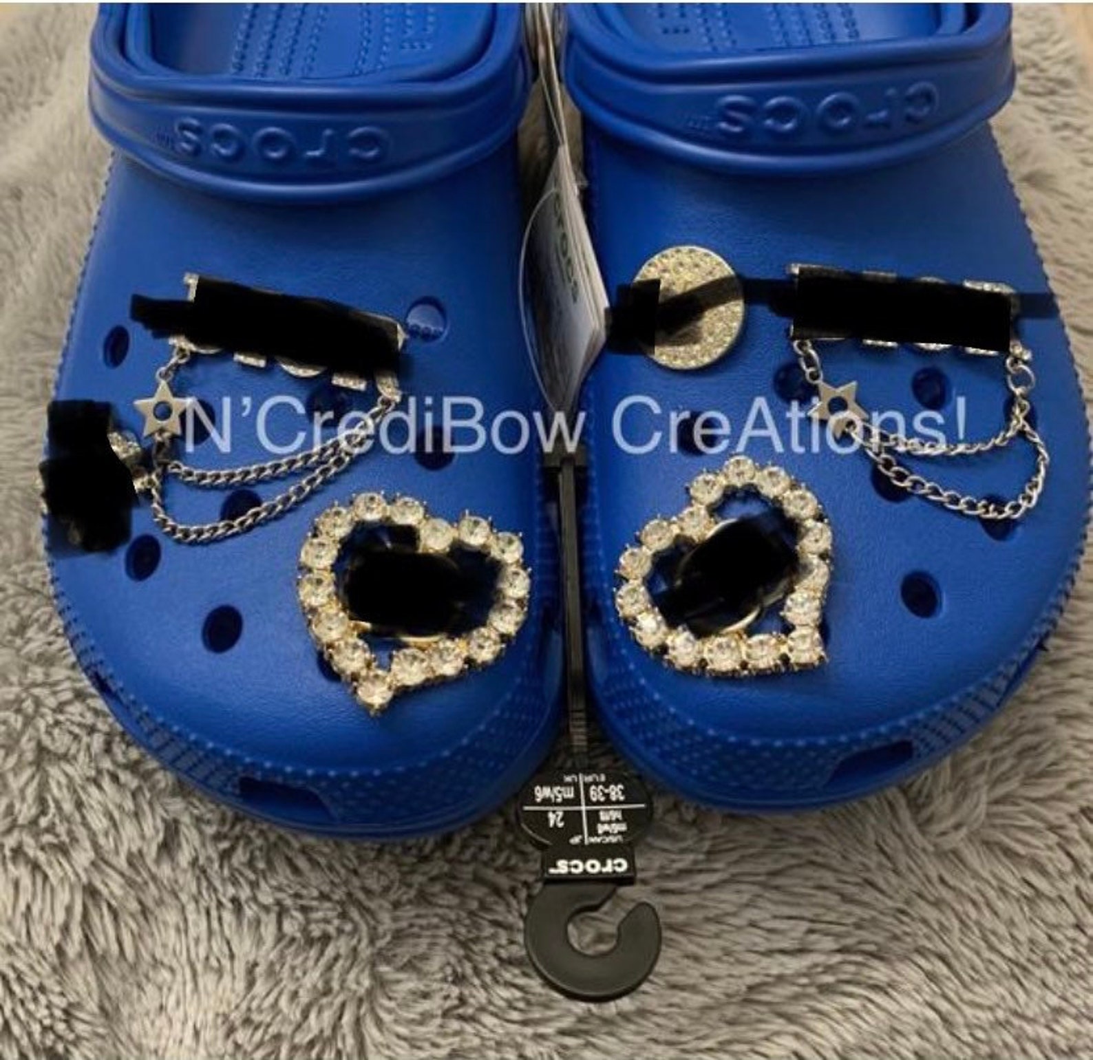 blue crocs with charms