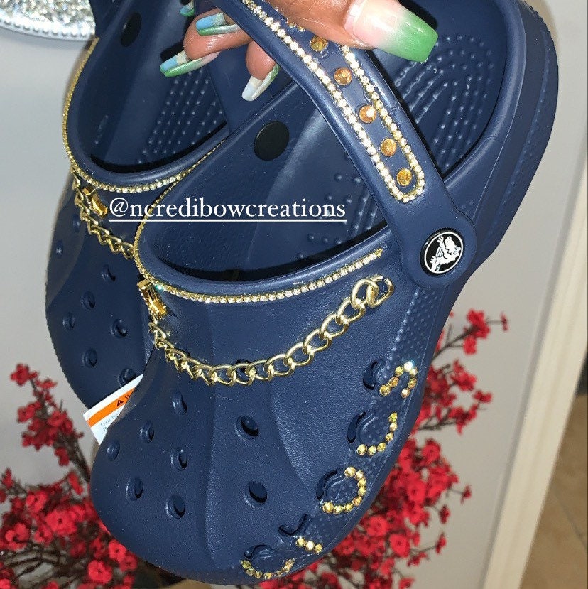 Baya Gold Chain Bling Crocs Navy ANY 
