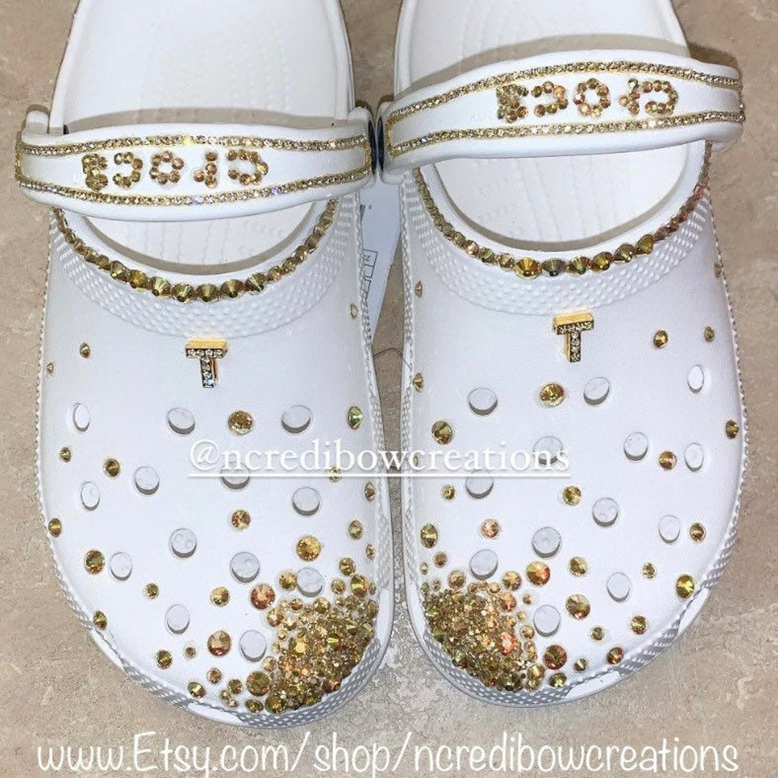 white bling crocs