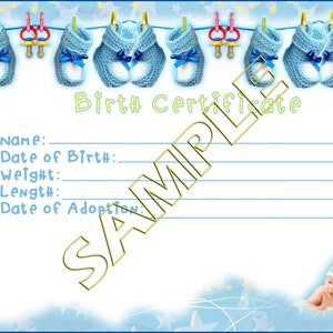HAPPY Baby Boy Reborn Baby Doll Geburtsurkunde Sofort Download Sie Drucken PNG Jpeg und Pdf Dateien für 8x10 Grafik