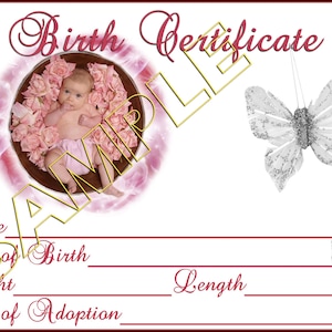 KOSTBARE BLOEMBLAADJES Reborn Baby Doll Geboorteakte Instant Download You Print PNG Jpeg- en Pdf-bestanden voor 8 x 10 afbeelding