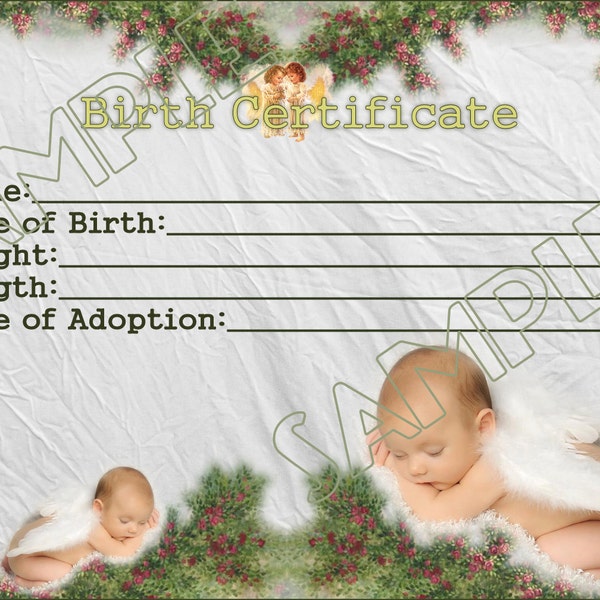 BABY ANGELS Reborn Baby Doll Birth Certificate Instant Download You Print PNG Jpeg and Pdf files for 8x10 graphic Digital Wall Art Photo