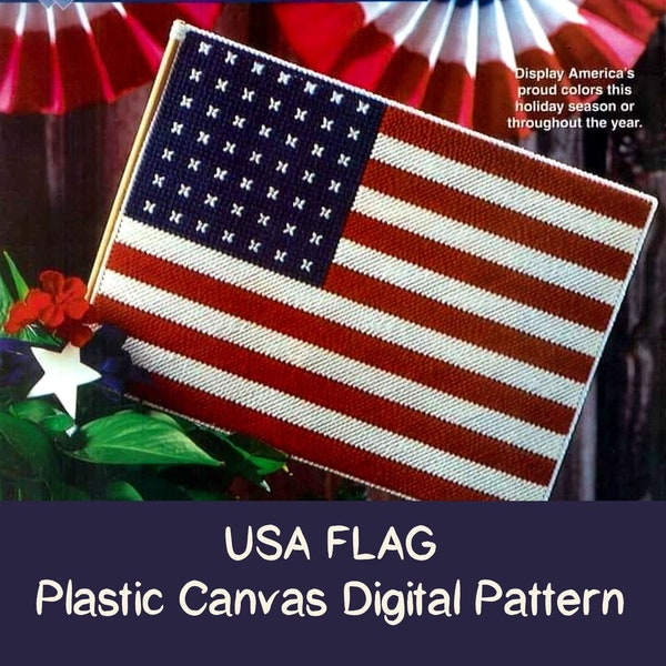 USA FLAG Plastic Canvas Pattern PATRIOTIC American Americana Decor Wall Hanging Display Digital Download 4th Of July Memorial Day Holiday