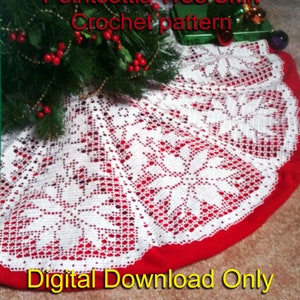 POINTSETTA Christmas Tree Skirt DIGITAL DOWNLOAD Pattern in Filet Crochet Thread Yarn Craft