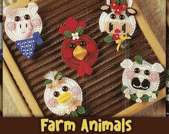 Lot De 4 Patrons Vintage Pour Canevas Plastique - Thème Oies, Animaux, Oursons - Occasion
