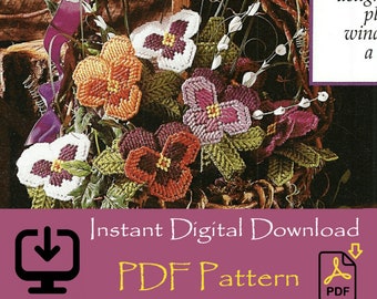 Pansy Floral Arrangement Plastic Canvas Pattern (PDF Download)