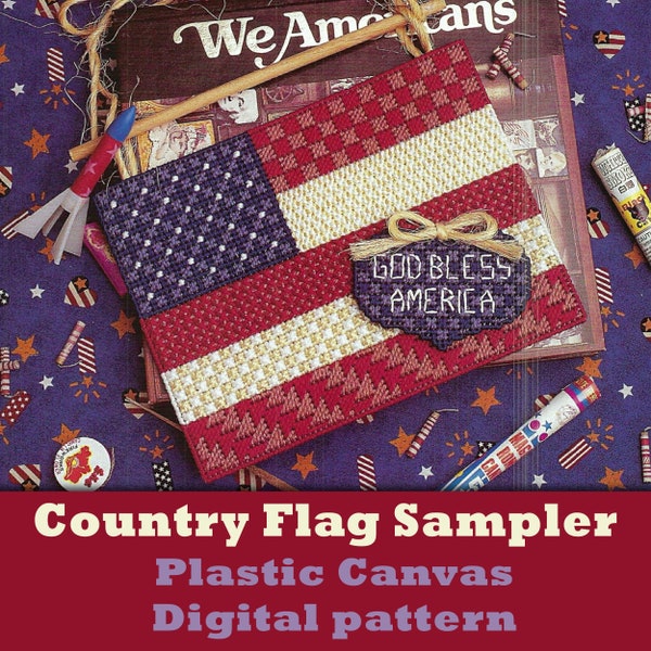 COUNTRY FLAG SAMPLER Plastic Canvas Digital Pattern Americana Patriotic Usa Instant Download Wall Art Decor Picture America