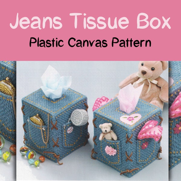 Denim JEANS Plastic Canvas TISSUE BOX Cover Pattern Instant Digital Download Playing Card Pocket Watch Boys Girls Bedroom Whistle Kleenes