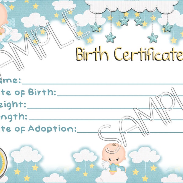 IT's a BOY Reborn Baby Doll Birth Certificate Instant Download You Print PNG Jpeg and Pdf files for 8x10