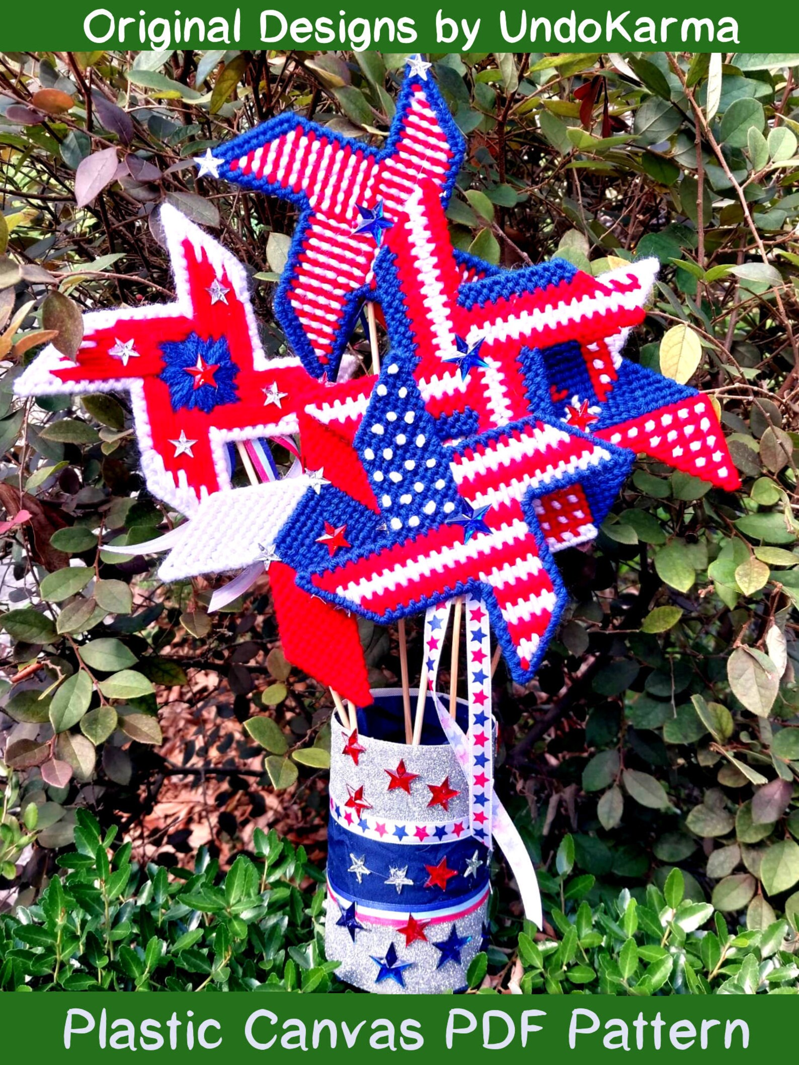 PATRIOTIC SPINNERS Plastic Canvas Pattern Pinwheel PDF Plant Pokes ...