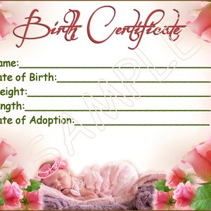 SWEET ROSES Reborn Baby Doll Geburtsurkunde Sofort Download Sie Drucken PNG Jpeg und Pdf Dateien für 8x10 Grafik