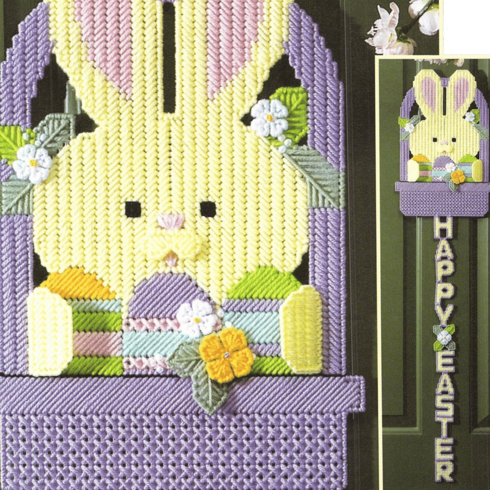 HAPPY EASTER Plastic Canvas Door Hanger BUNNY in A Basket Eggs Etsy