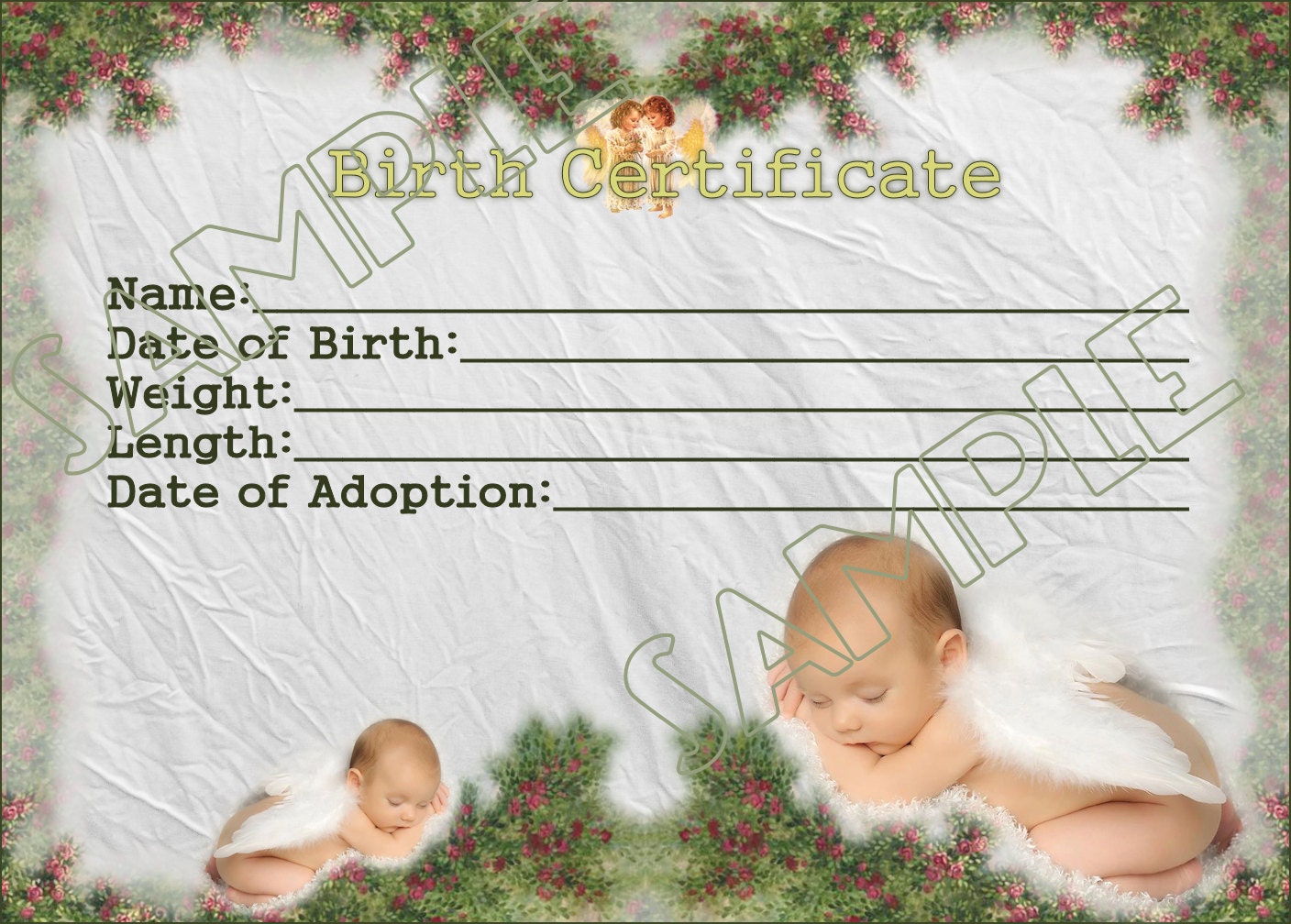 BABY ANGELS Reborn Baby Doll Birth Certificate Instant Download You Print  PNG Jpeg and Pdf files for 22x22 graphic Digital Wall Art Photo Regarding Baby Doll Birth Certificate Template