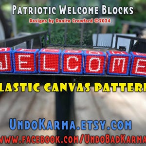 PATRIOTIC WELCOME BLOCKS Plastic Canvas Pattern Digital Download Home House Decor usa july 4th memorial army Plastic Canvas Patriotic red