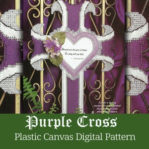 PURPLE CROSS Plastic Canvas Digital Download Pattern Church Religious Bible God Jesus Wall Art hanging Decor