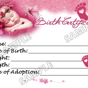 SLEEPY GIRL Rosa Reborn Baby Doll Geburtsurkunde Sofortiger Download Sie Druck PNG Jpeg und Pdf Dateien für 8x10 Grafik Schmetterling Fuß Druck