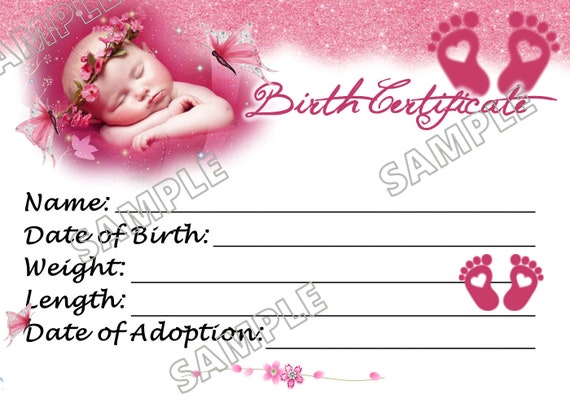 SLEEPY GIRL Pink Reborn Baby Doll Birth Certificate Instant Download You Print PNG Jpeg and Pdf files for 8x10 graphic Butterfly Foot Print
