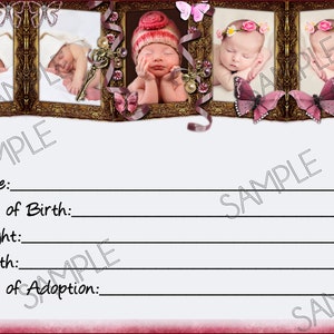 BABYS & SCHMETTERLINGE Reborn Baby Doll Geburtsurkunde Sofortiger Download Sie Druck PNG Jpeg und Pdf für 8x10 Adoption Datum Künstler