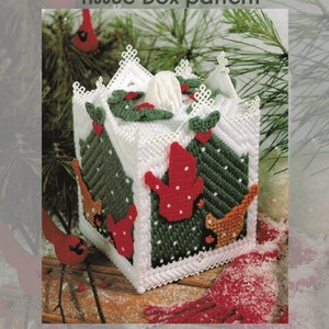 BIRD FEEDER Tissue Box Plastic Canvas Pattern Instant Digital Download PDF files Winter birds cardinal snow Christmas Holiday Home Decor