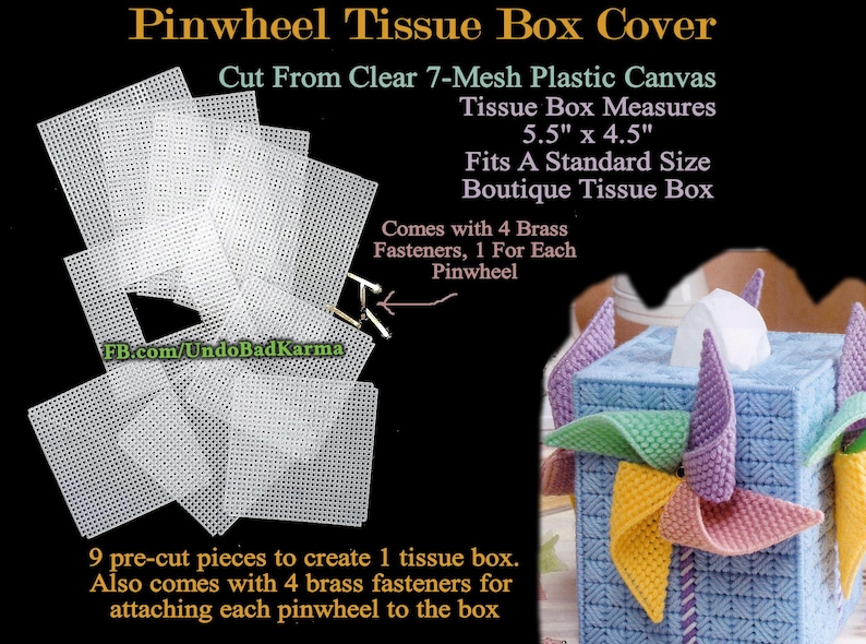 Pinwheel Box Pinwheel Tissue Box Cover Pre-cut PLASTIC CANVAS Shapes Cut-outs ...